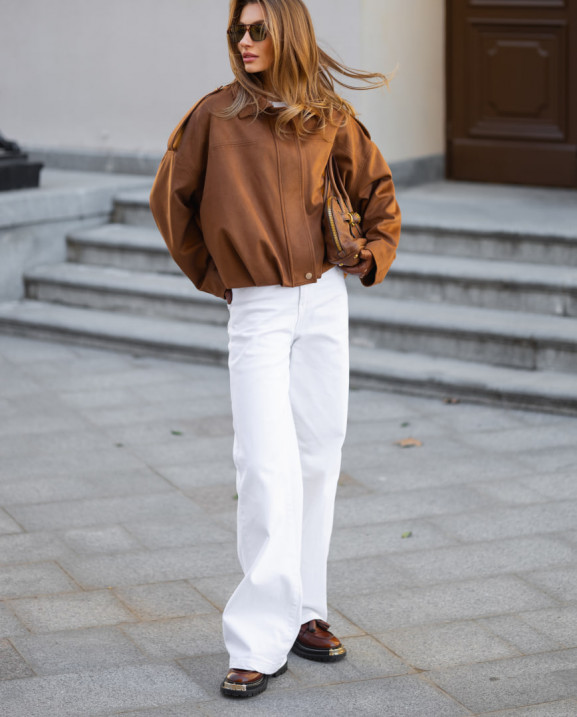 128 Бомбер з замши з складками